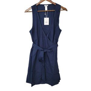 Andie Swim The Wrap Dress Womens Size L Midnight Blue Linen Blend Sleeveless NWT